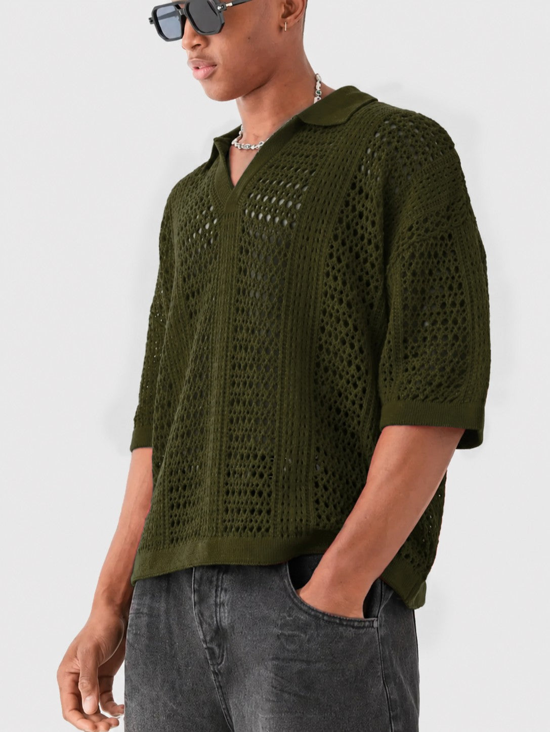 Milo Lattice Polo - Army Green