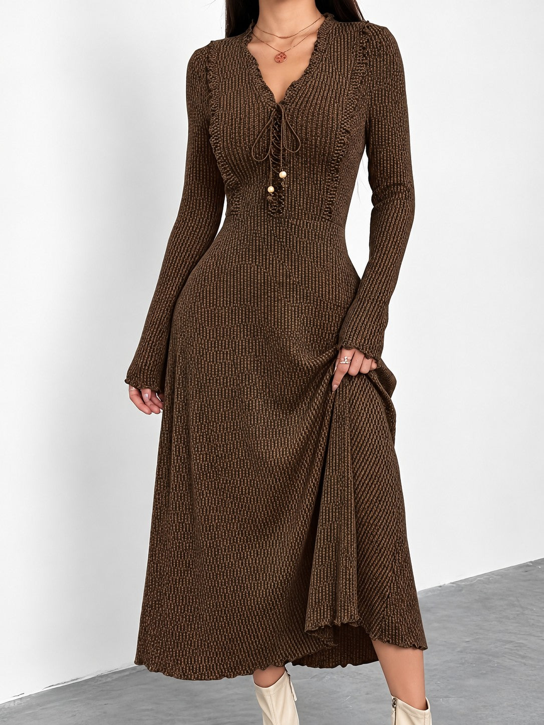 Calista Rib Dress - Brown