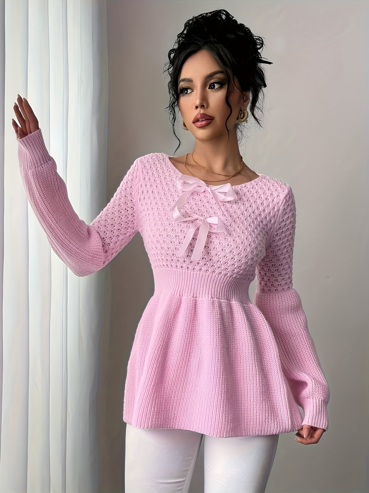 Brielle Bow Pullover - Pink
