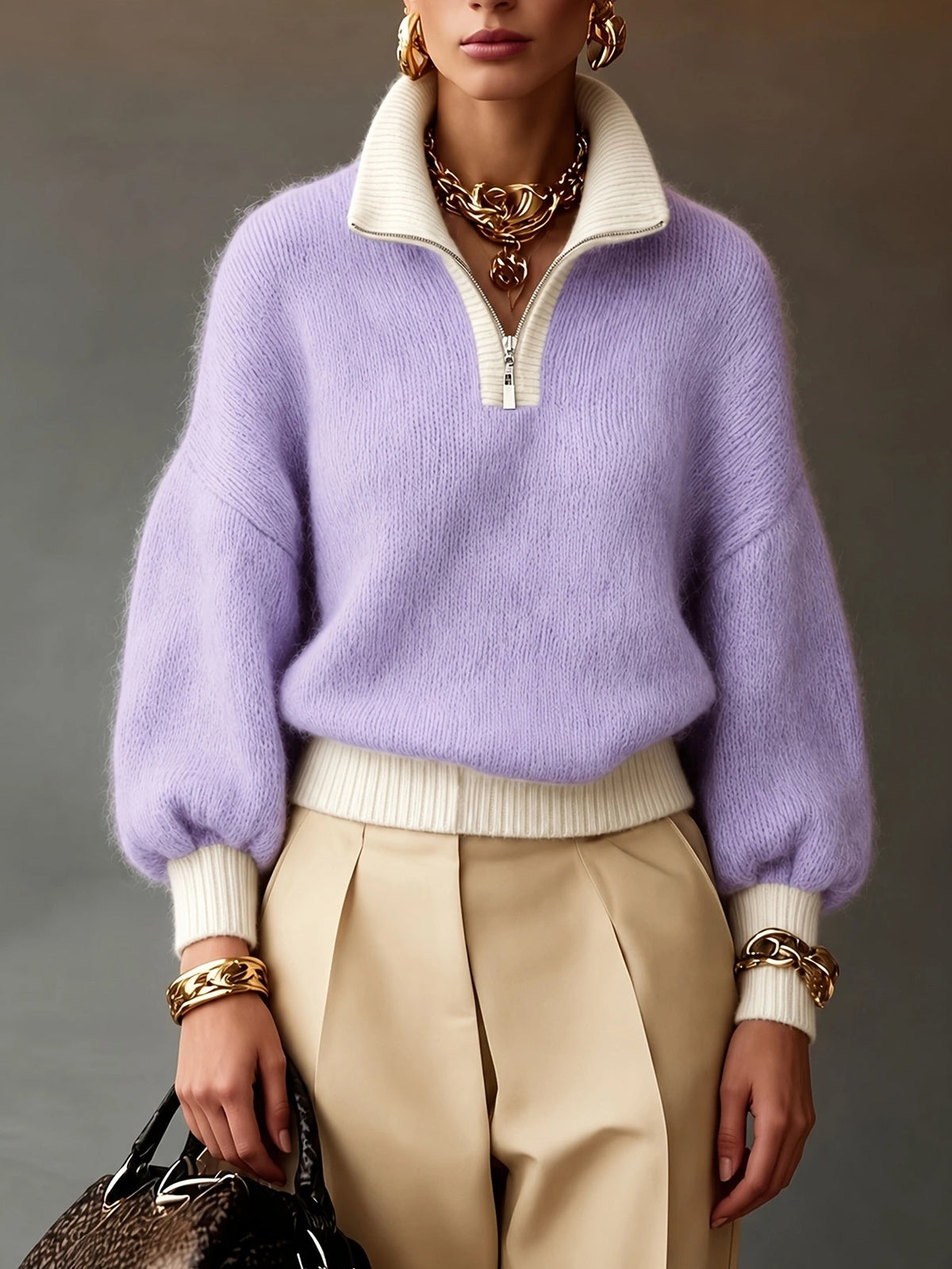 Freya Zip Pullover - Lilac
