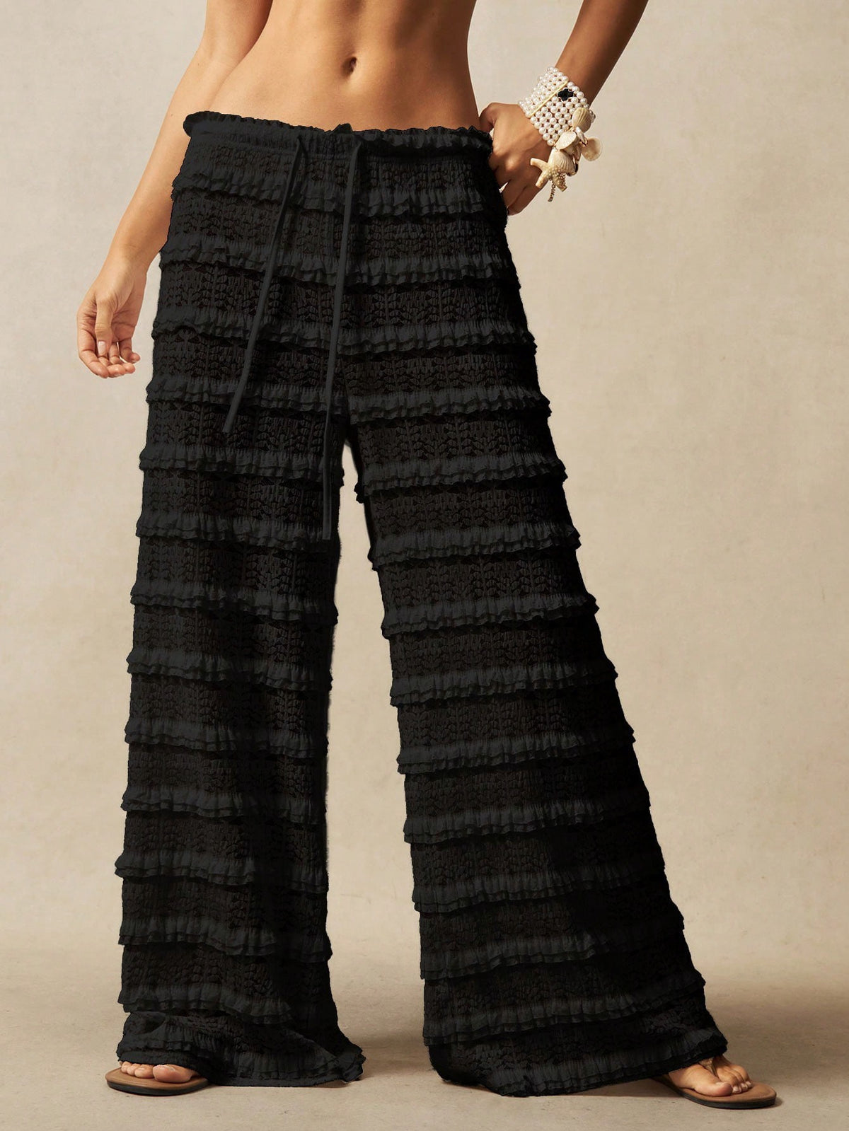 Isla Tiered Lace Pant - Black
