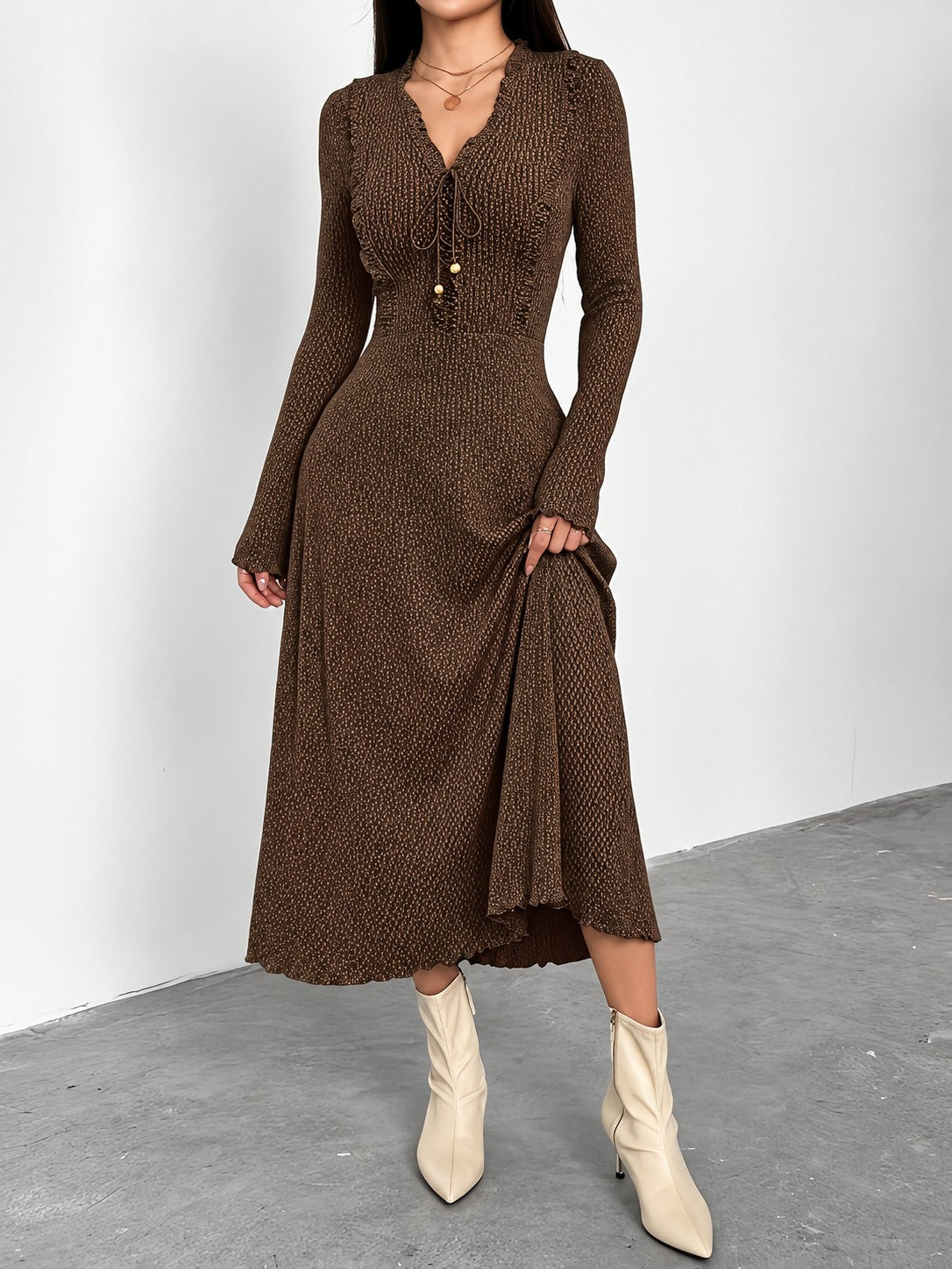 Calista Rib Dress - Brown