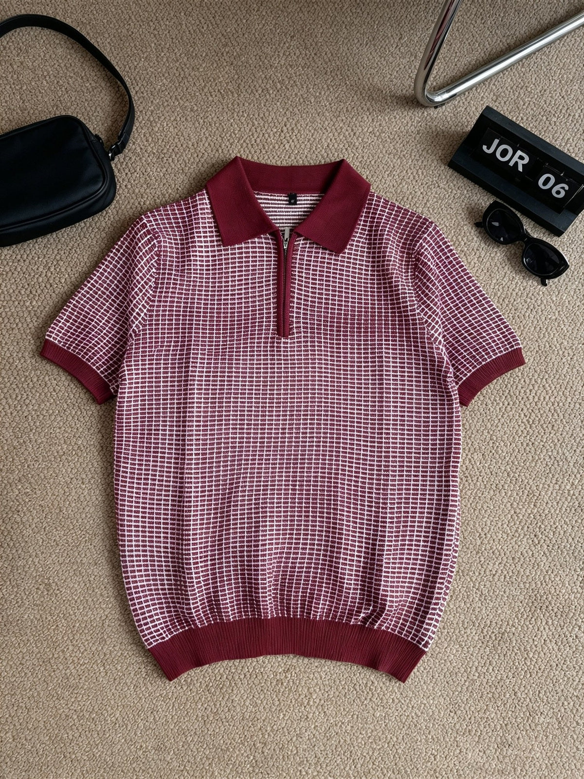 Beck Waffle Polo - Burgundy