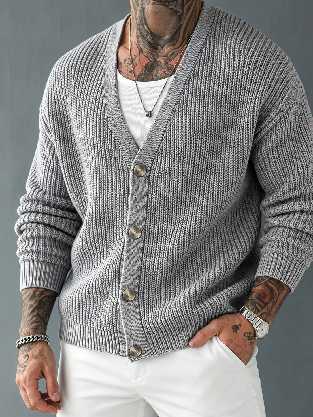 Bram Rib Cardigan - Grey