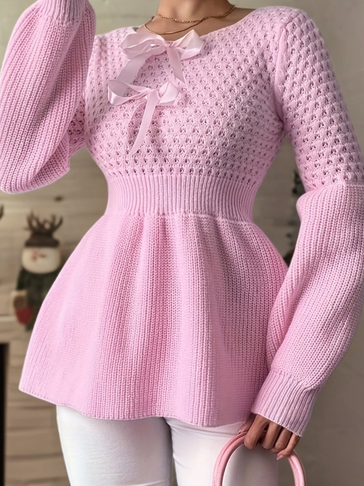 Brielle Bow Pullover - Pink