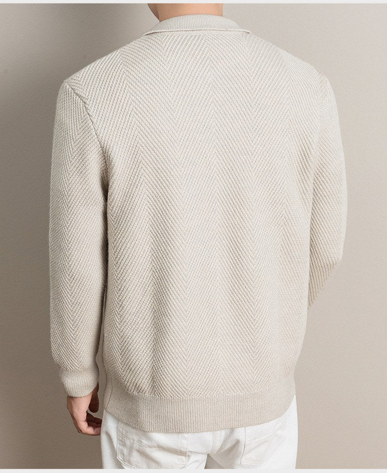 Nolan Chevron Zip Cardigan - Apricot