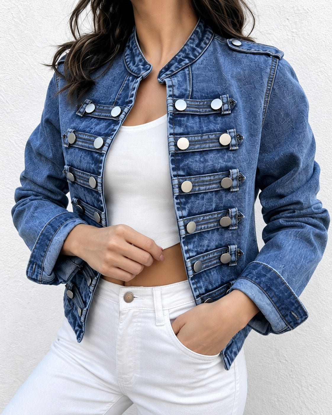 Sloane Military Crop Jacket - Blue
