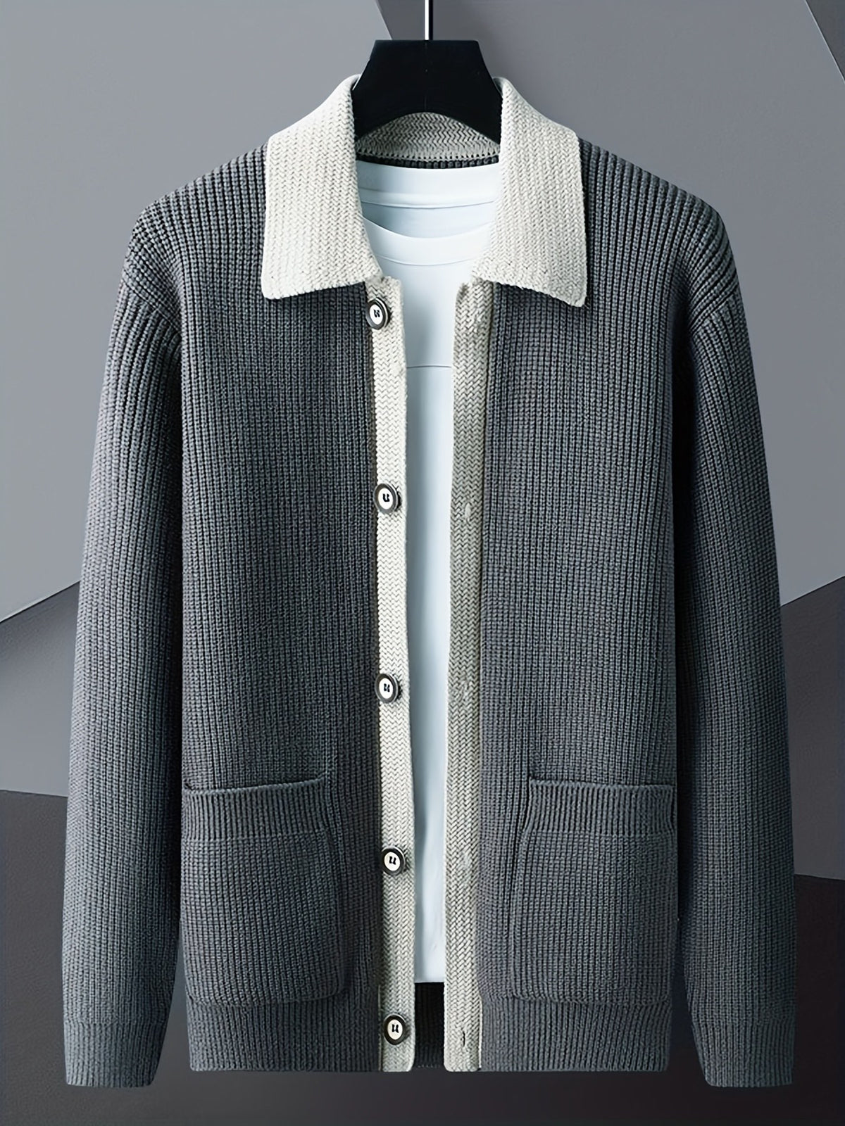 Colton Contrast Cardigan - Grey