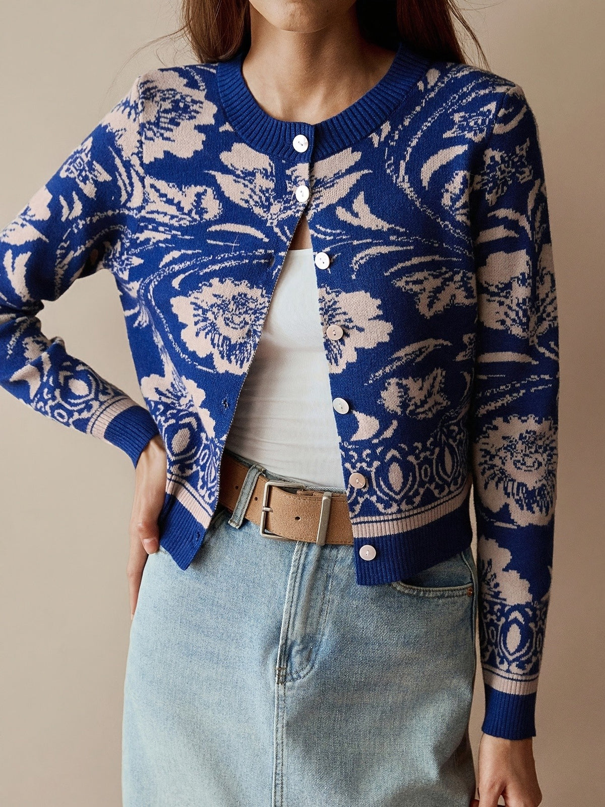 Brielle Flora Cardigan - Navy