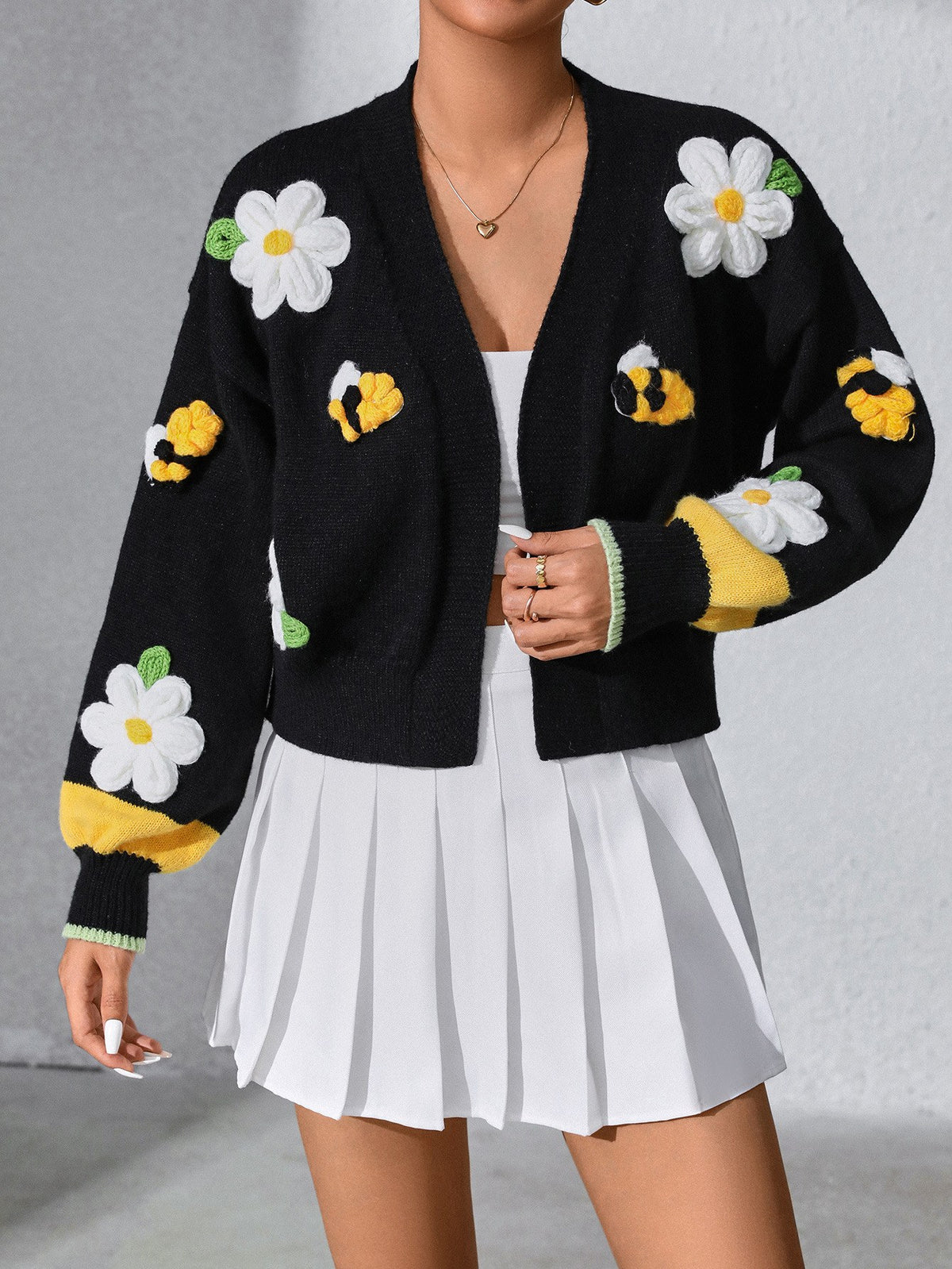 Posy Knit Cardigan — Black