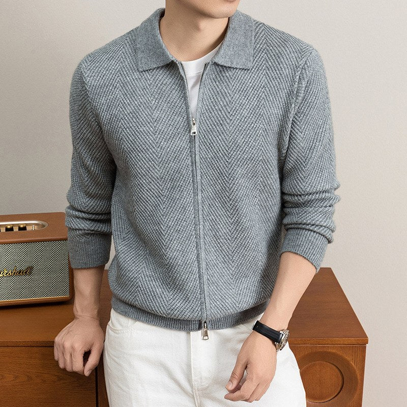 Nolan Chevron Zip Cardigan - Grey