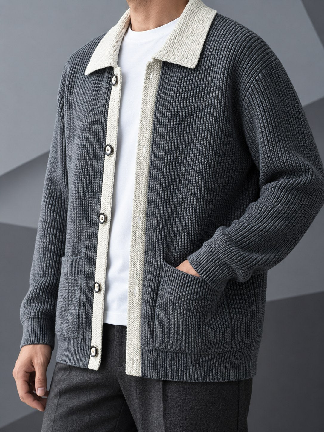 Colton Contrast Cardigan - Grey
