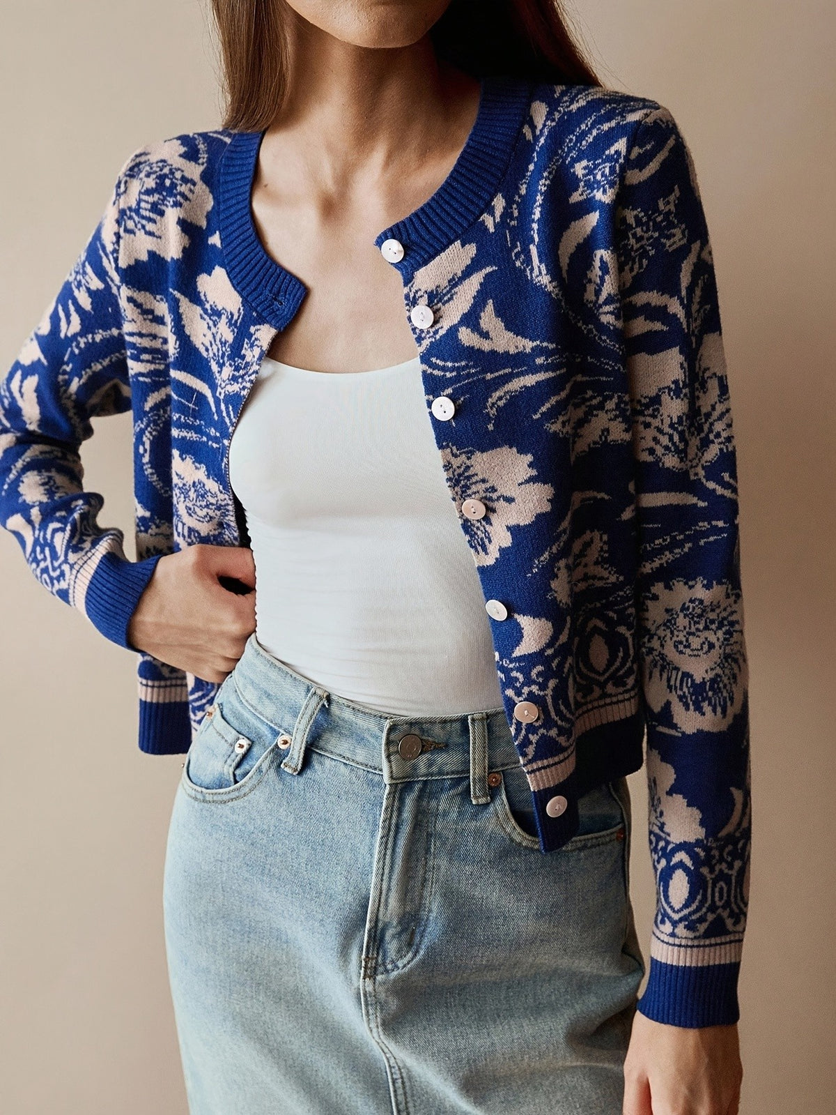Brielle Flora Cardigan - Navy