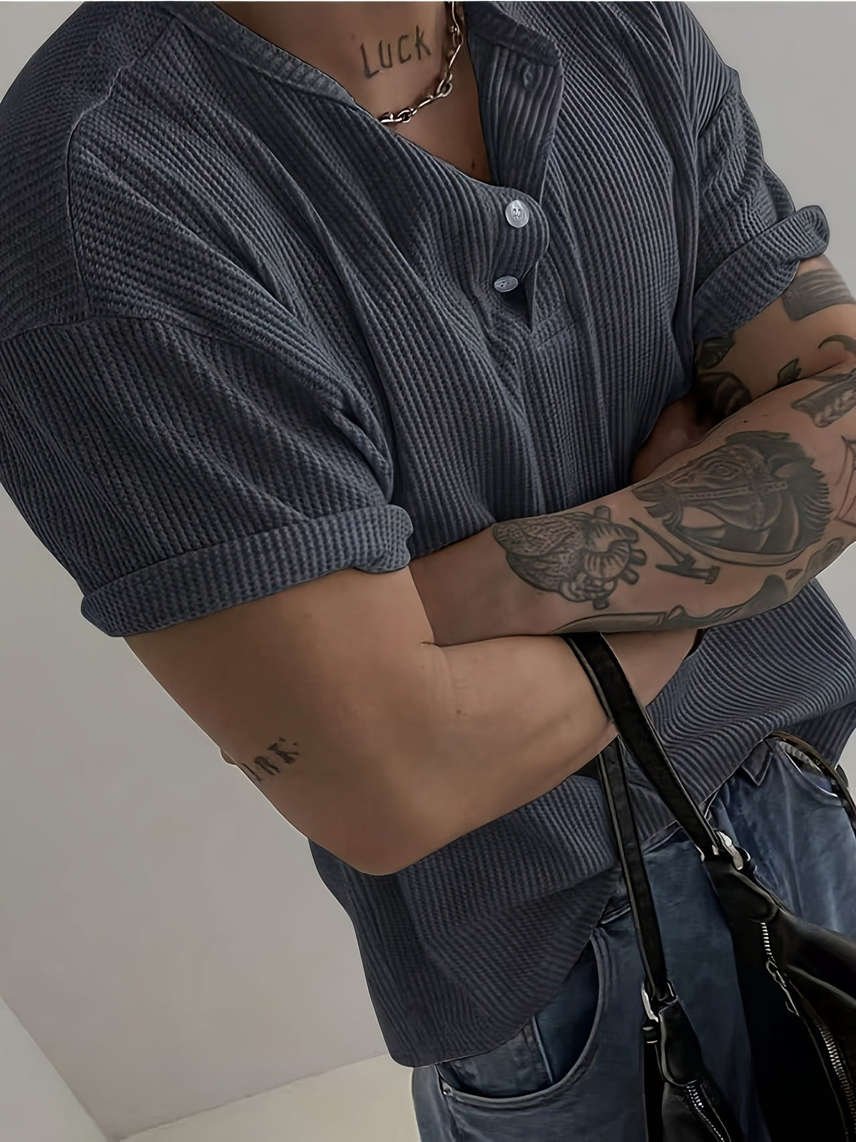 Finn Rib Henley - Slate Blue