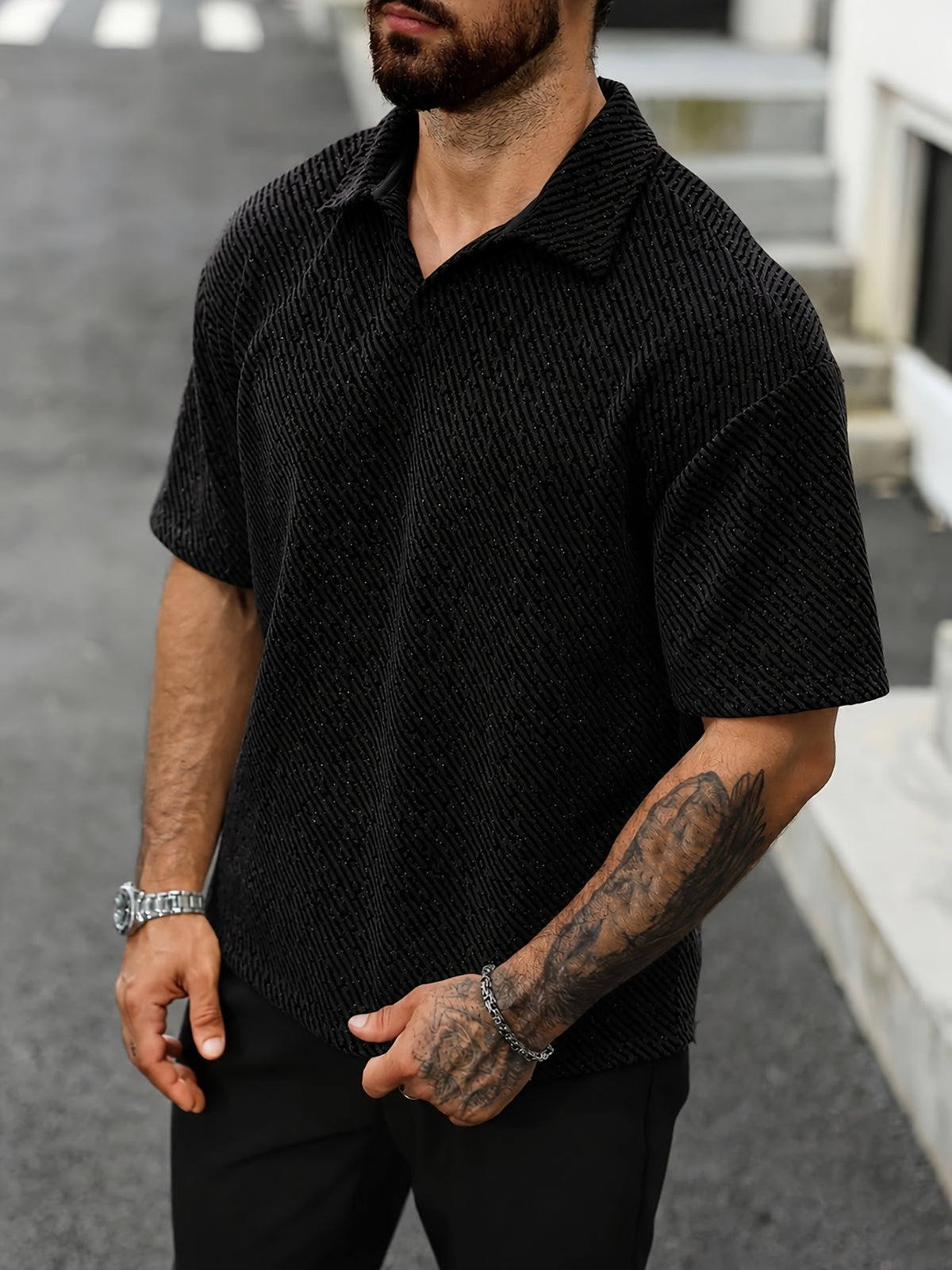 Reed Herringbone Polo - Black