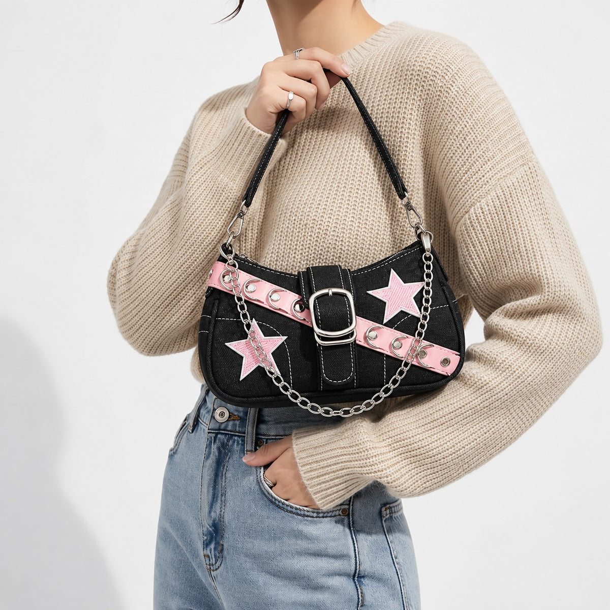 Vesper Denim Bag - Pink