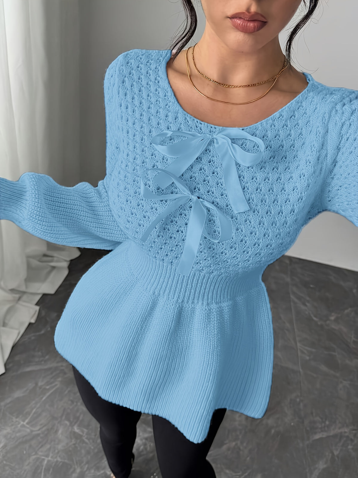 Brielle Bow Pullover - Powder Blue