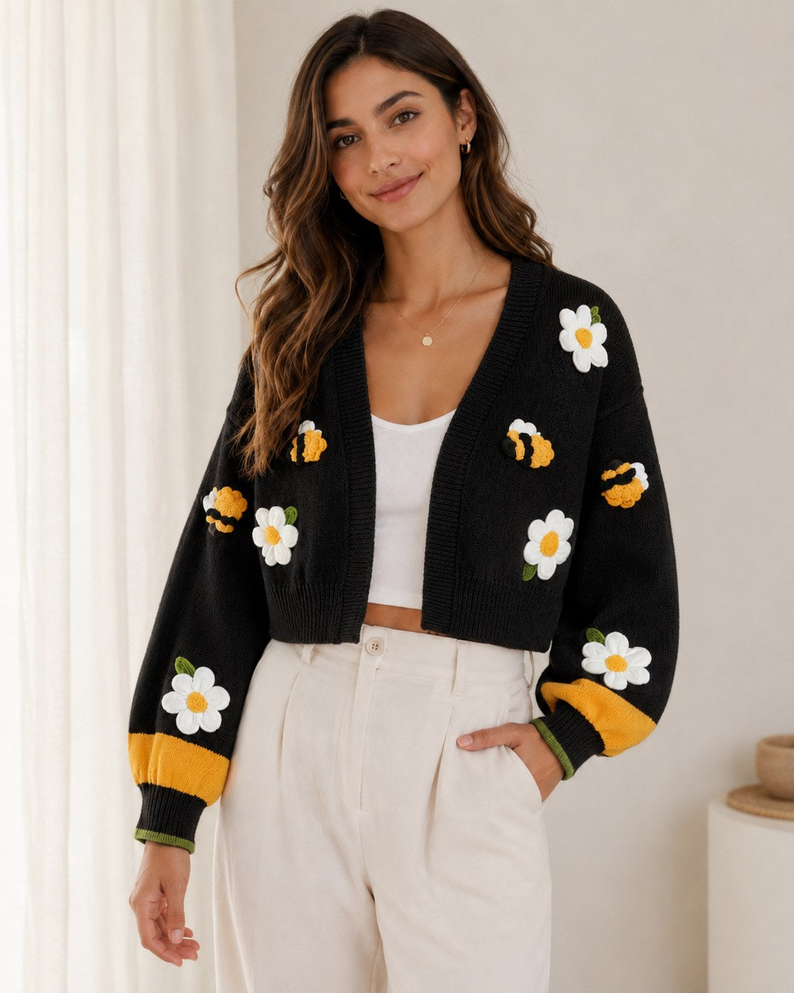 Posy Knit Cardigan — Black