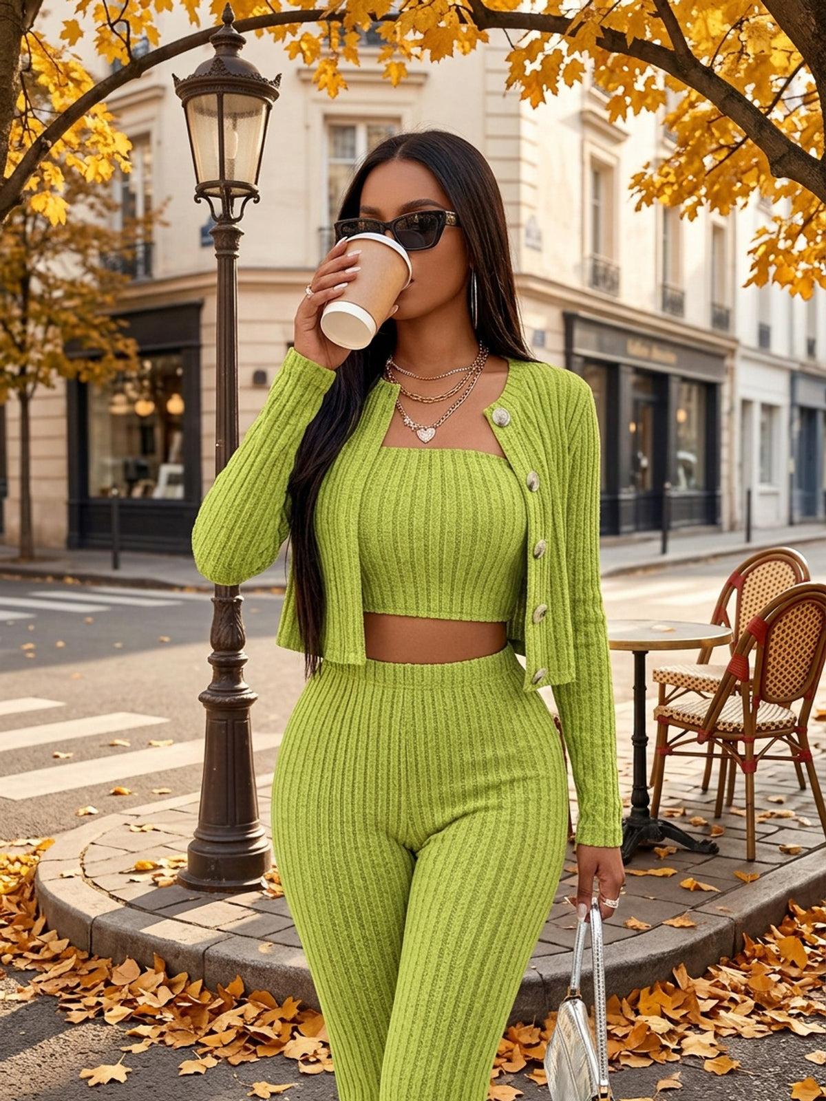 Vera Rib Set - Chartreuse