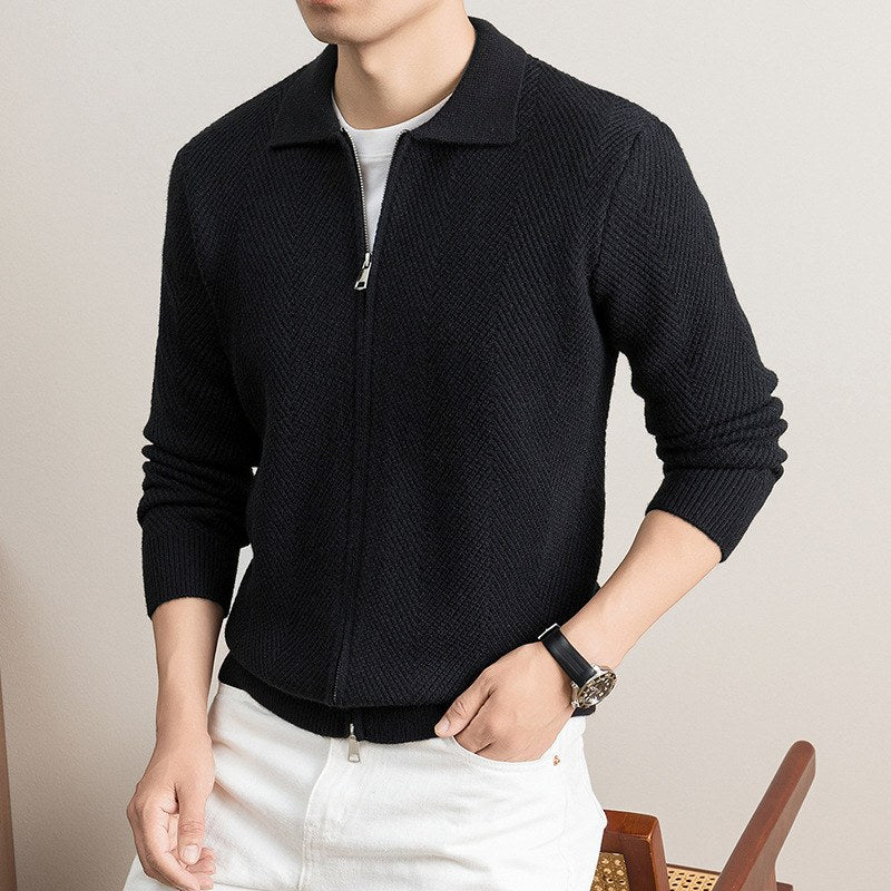 Nolan Chevron Zip Cardigan - Black