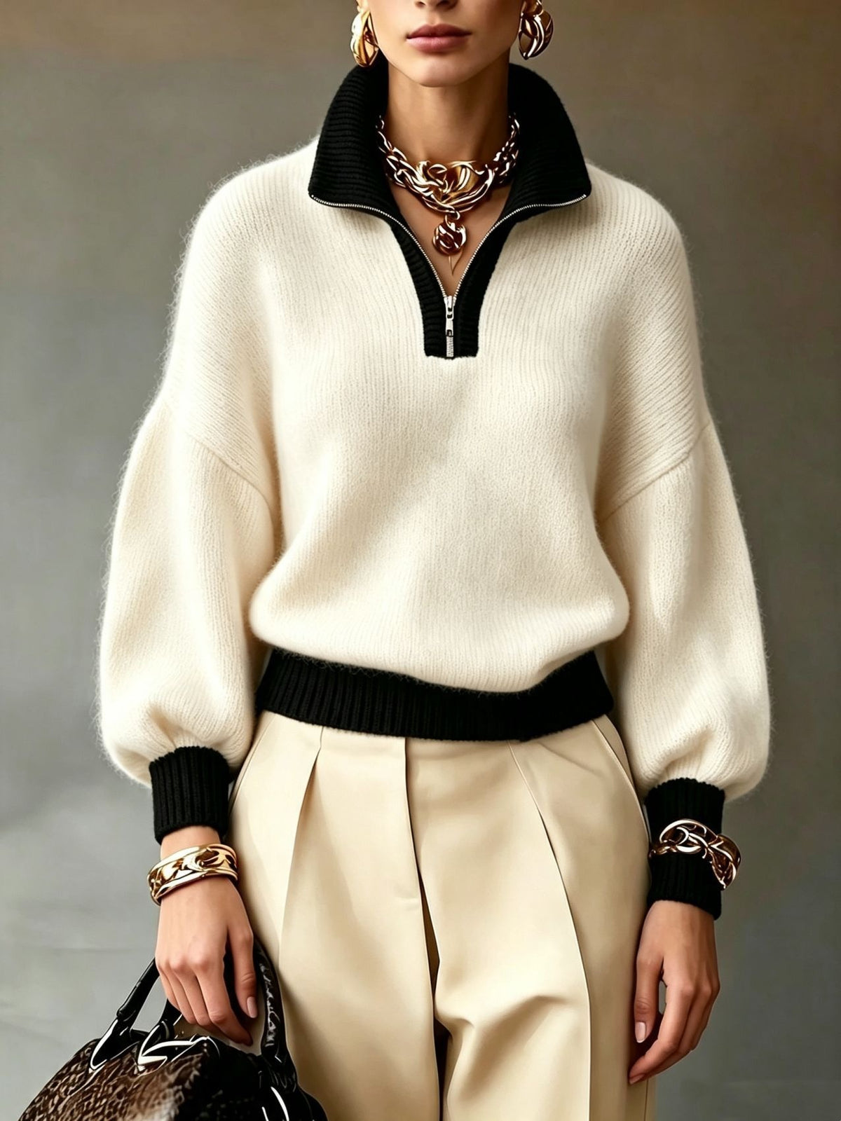 Freya Zip Pullover - Cream