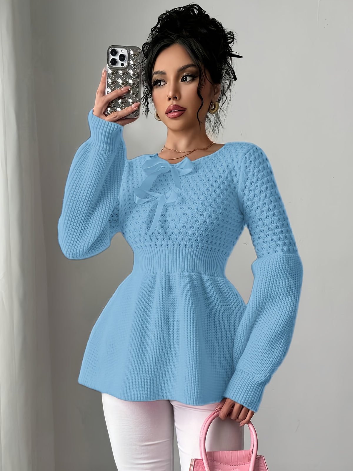 Brielle Bow Pullover - Powder Blue