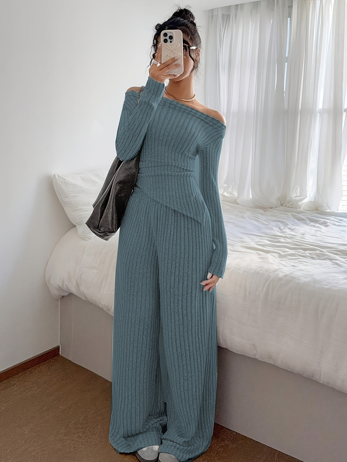 Mira Asym Knit Set - Sea Blue