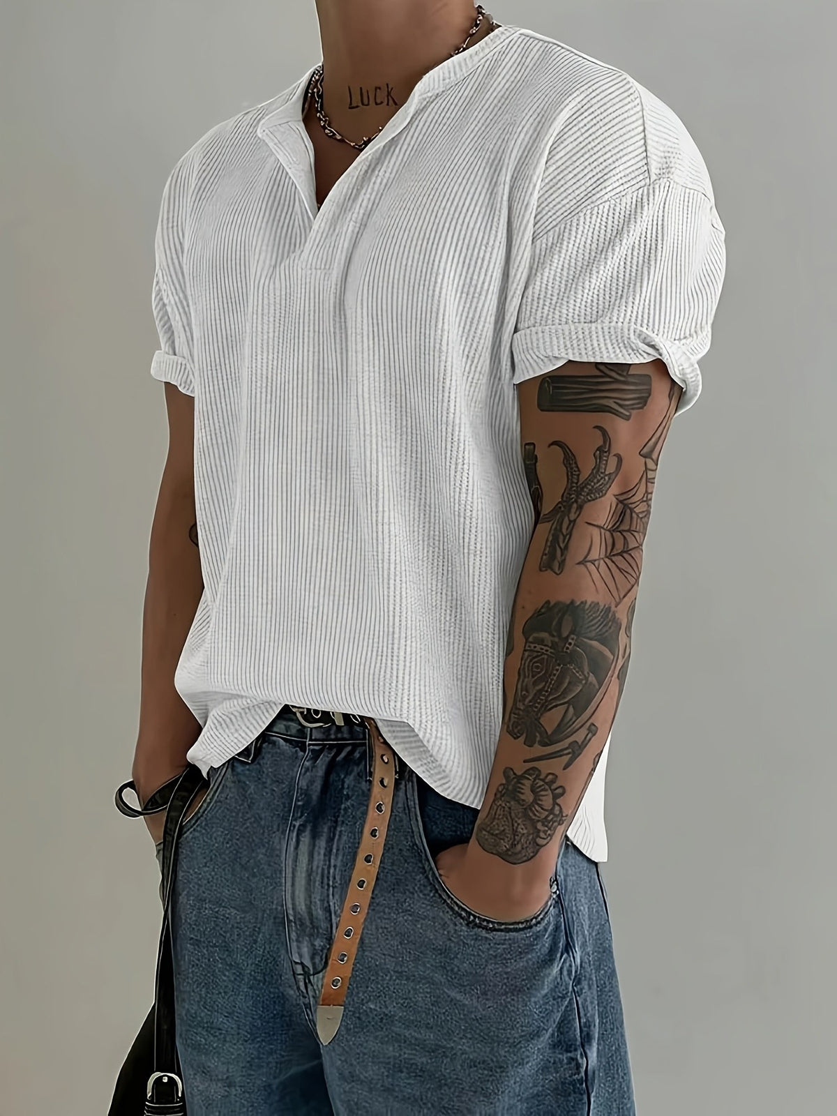 Finn Rib Henley - White