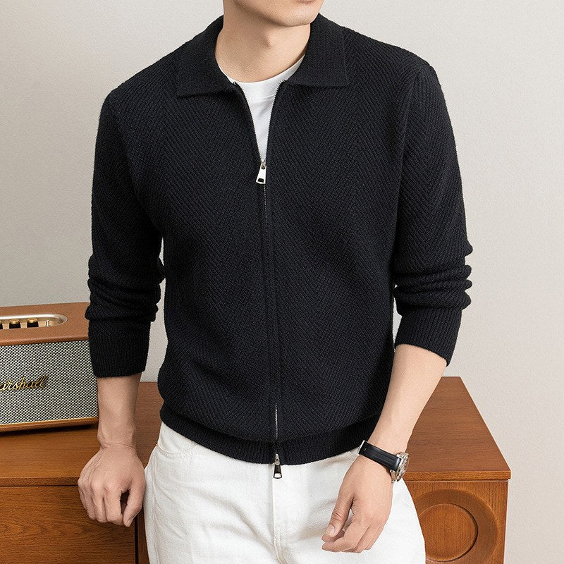 Nolan Chevron Zip Cardigan - Black