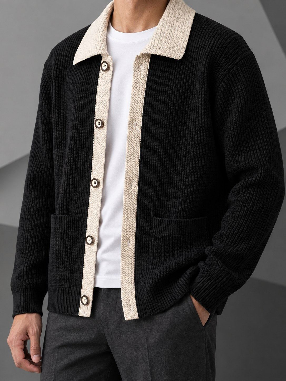 Colton Contrast Cardigan - Black