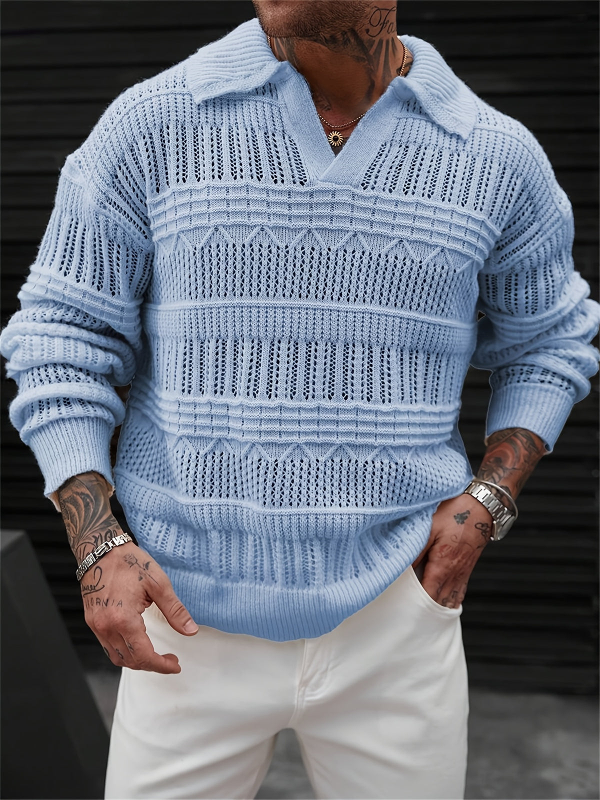 Toren Lattice Polo - Light Blue