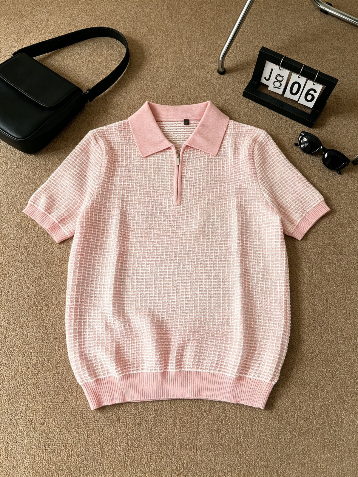 Beck Waffle Polo - Pink