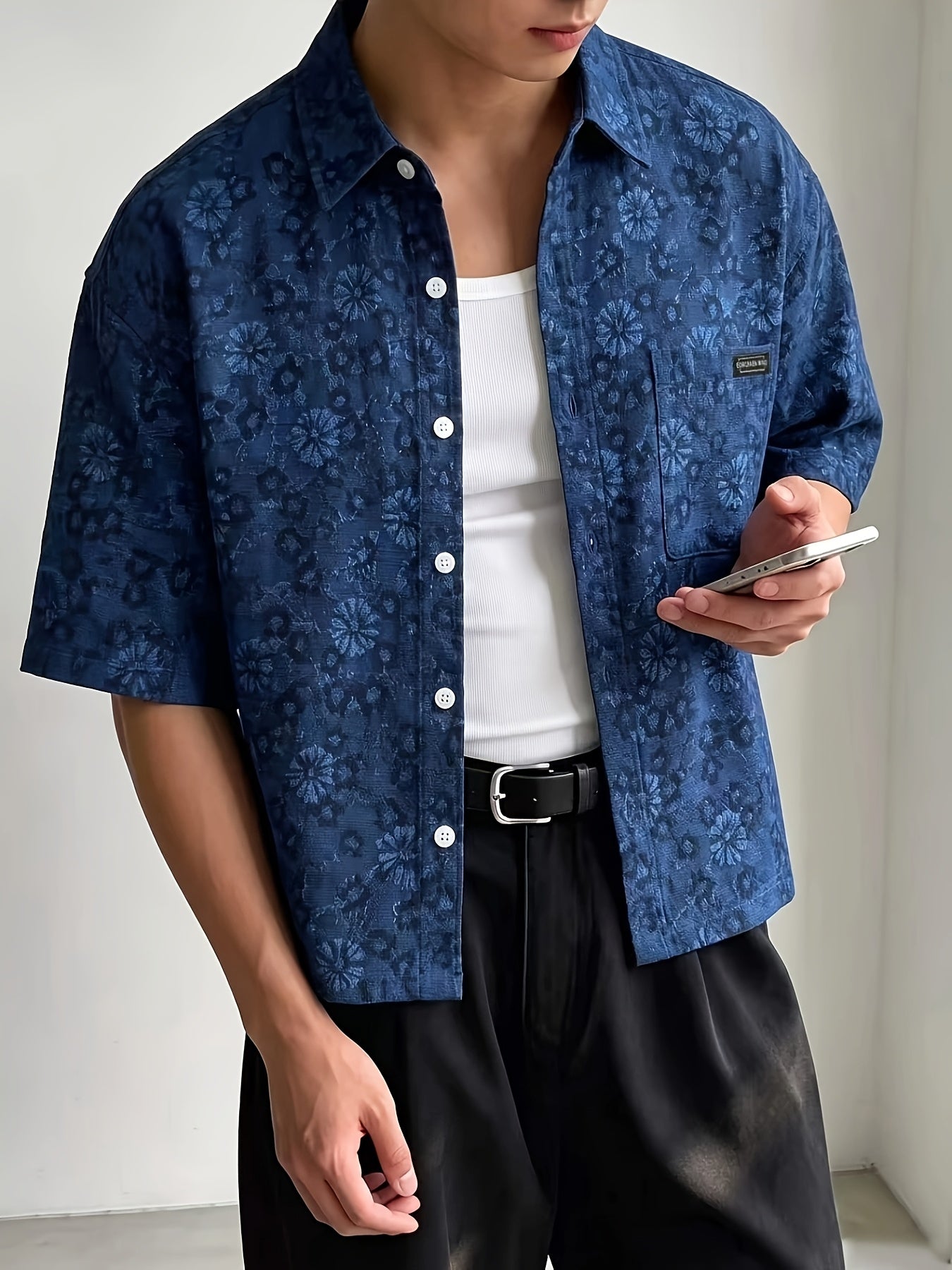 Soren Crop Shirt — Navy front