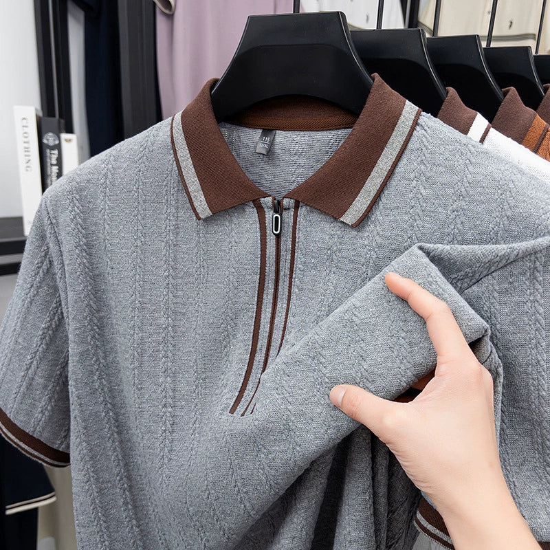 Dario Stripe Knit Polo - Gray