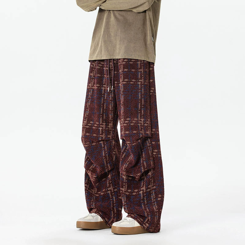 Caspar Plaid Wide-Leg Pant - Brick Red