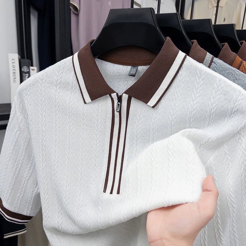Dario Stripe Knit Polo - White