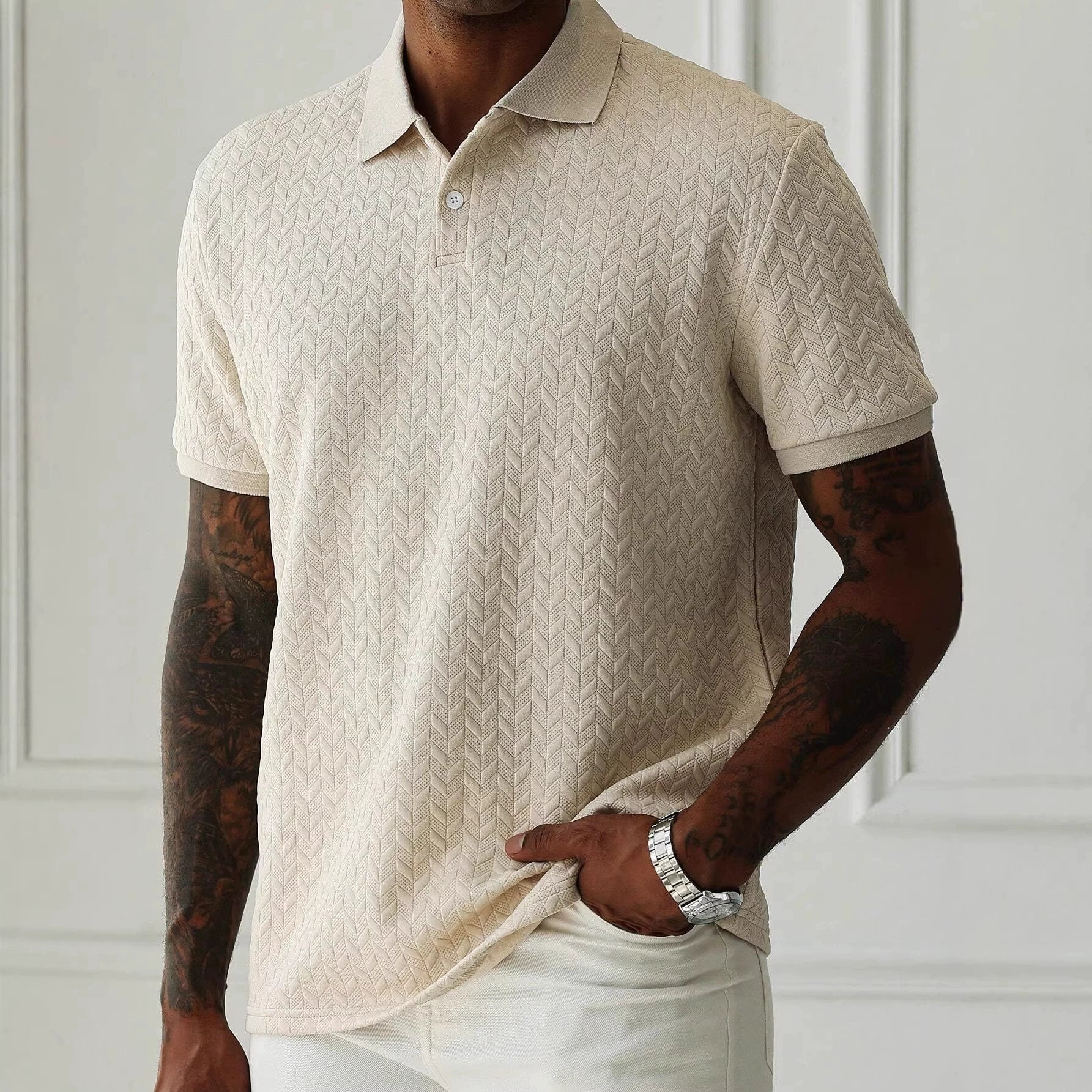 Henrick Herringbone Polo - Beige