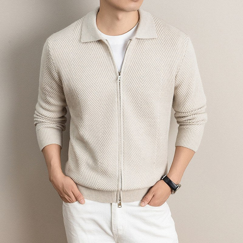 Nolan Chevron Zip Cardigan - Apricot