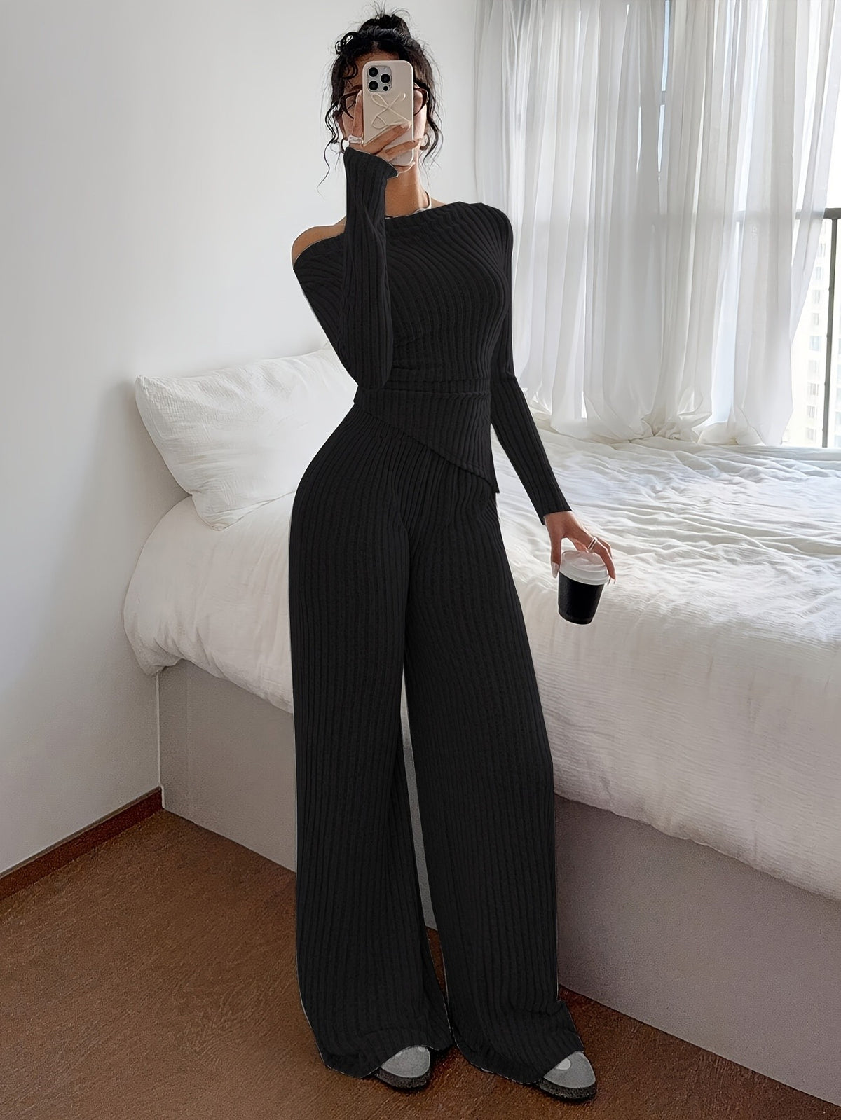 Mira Asym Knit Set - Black
