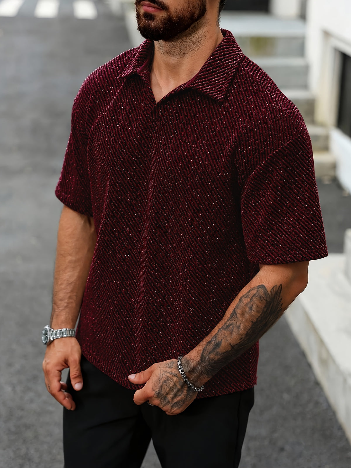 Reed Herringbone Polo - Burgundy