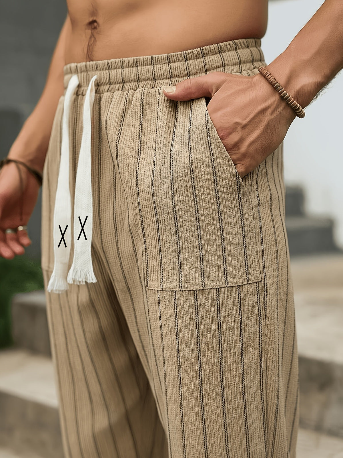 Leif Stripe Trouser - Khaki