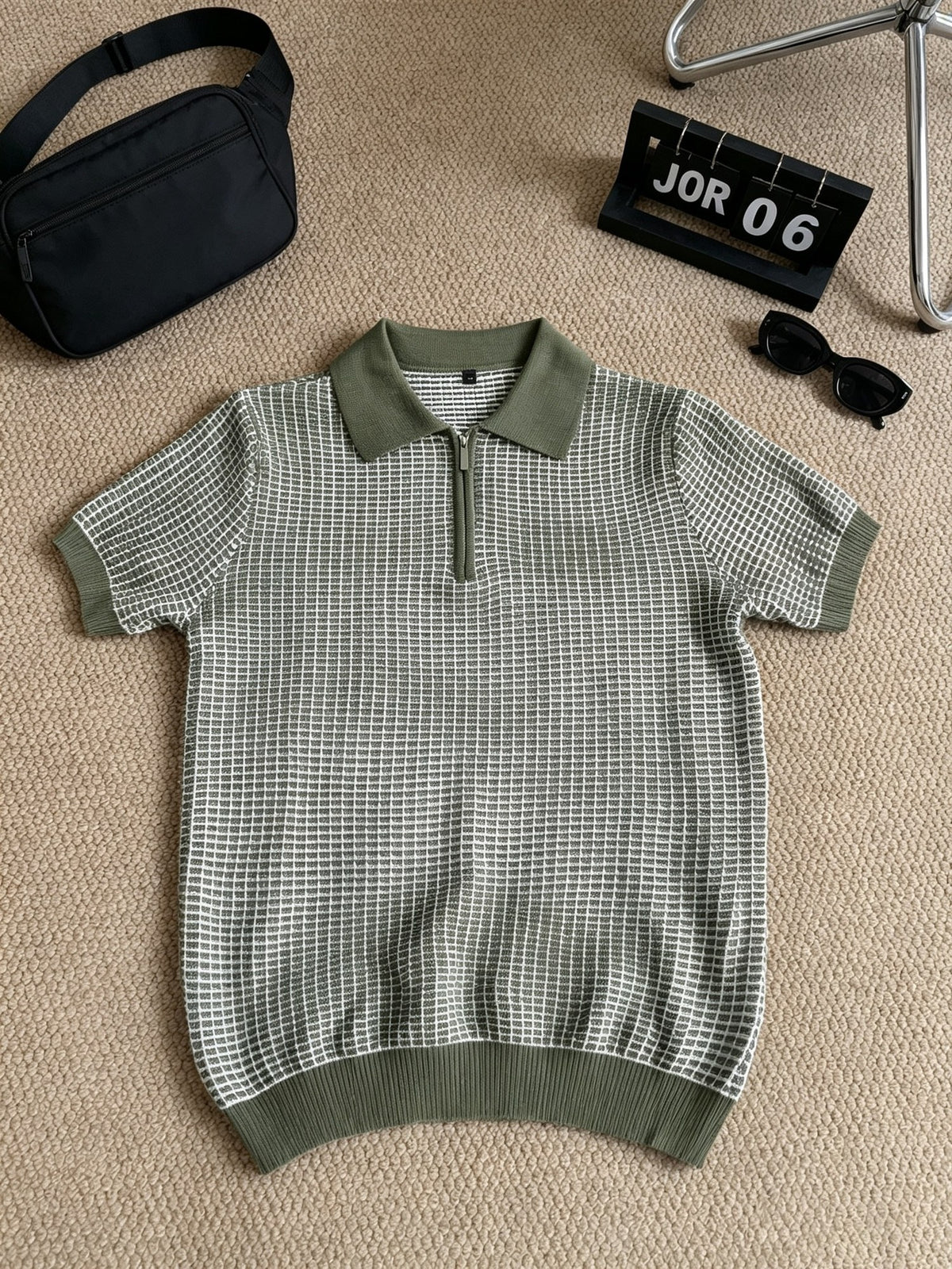Beck Waffle Polo - Olive Green