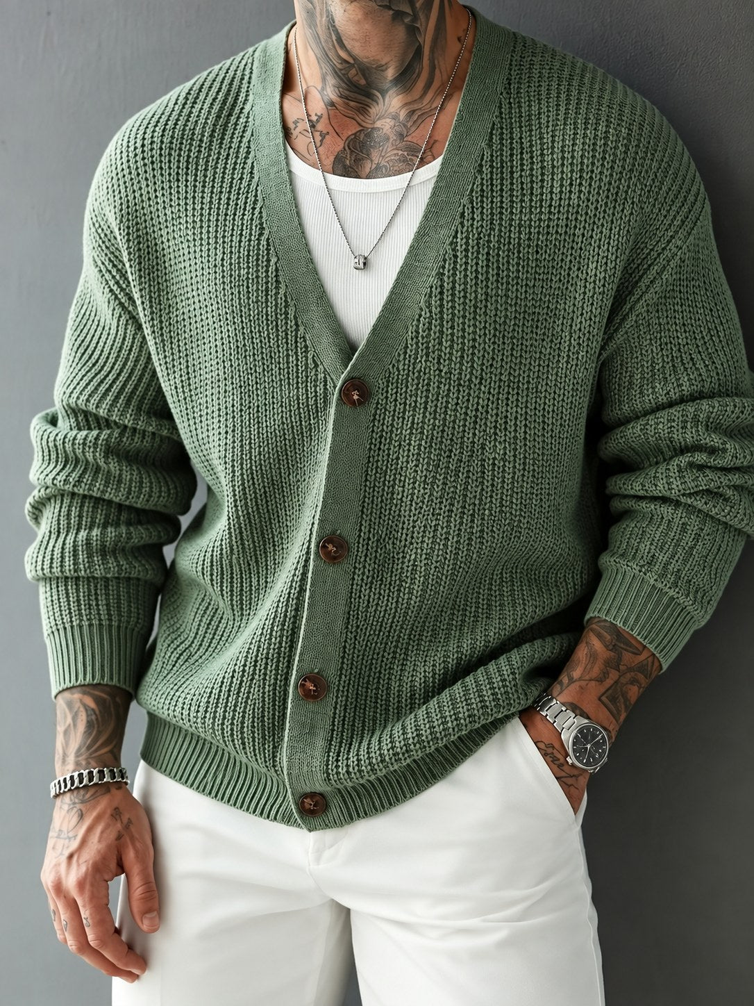 Bram Rib Cardigan - Sage