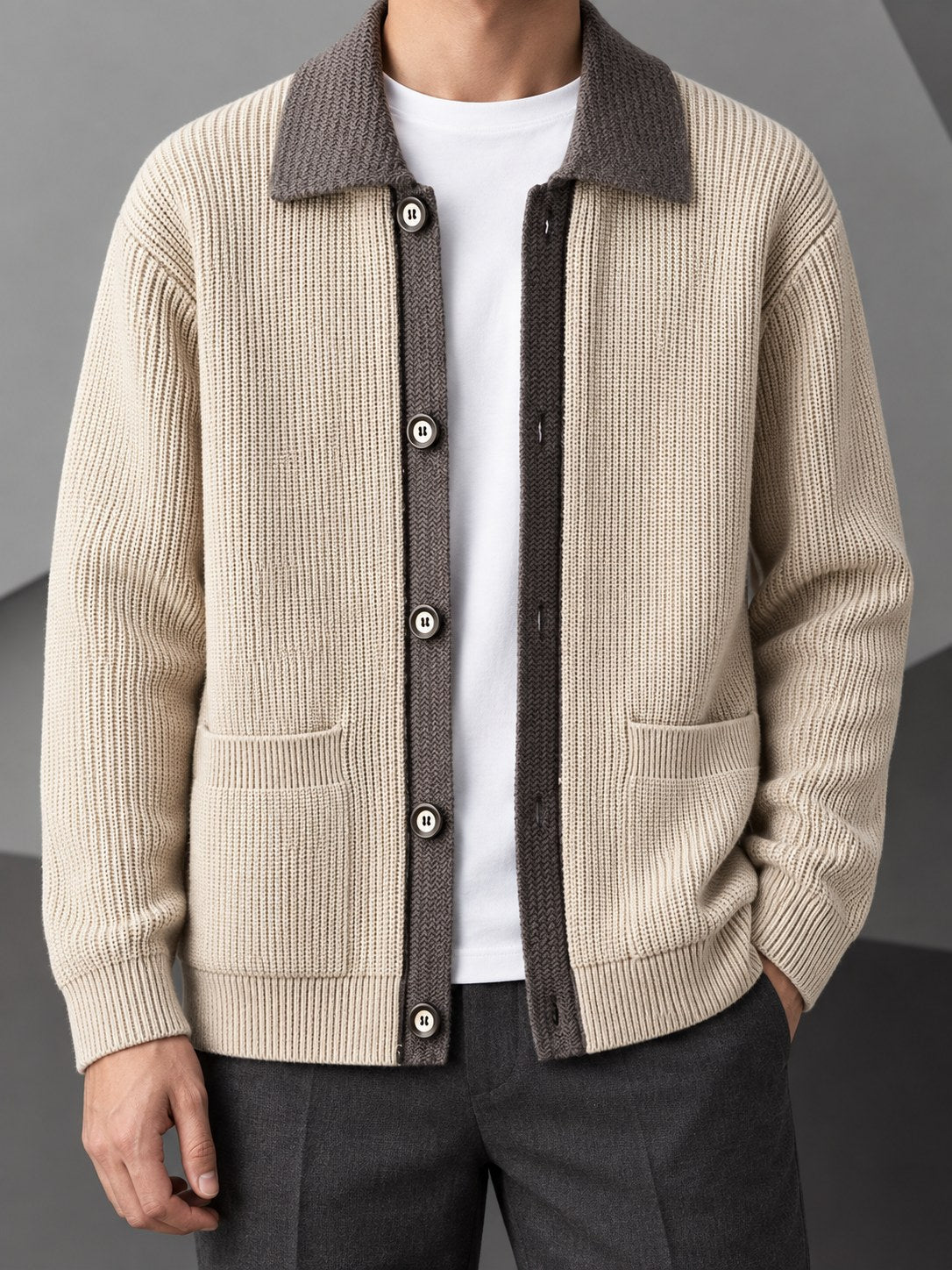 Colton Contrast Cardigan - Apricot