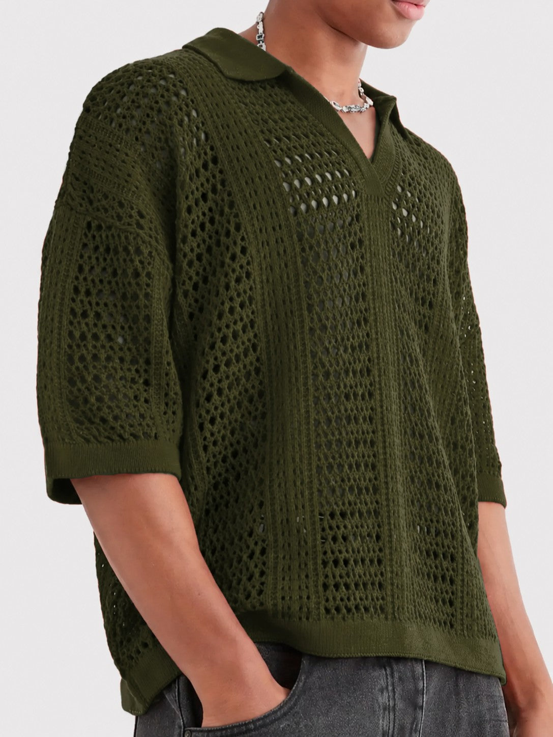 Milo Lattice Polo - Army Green