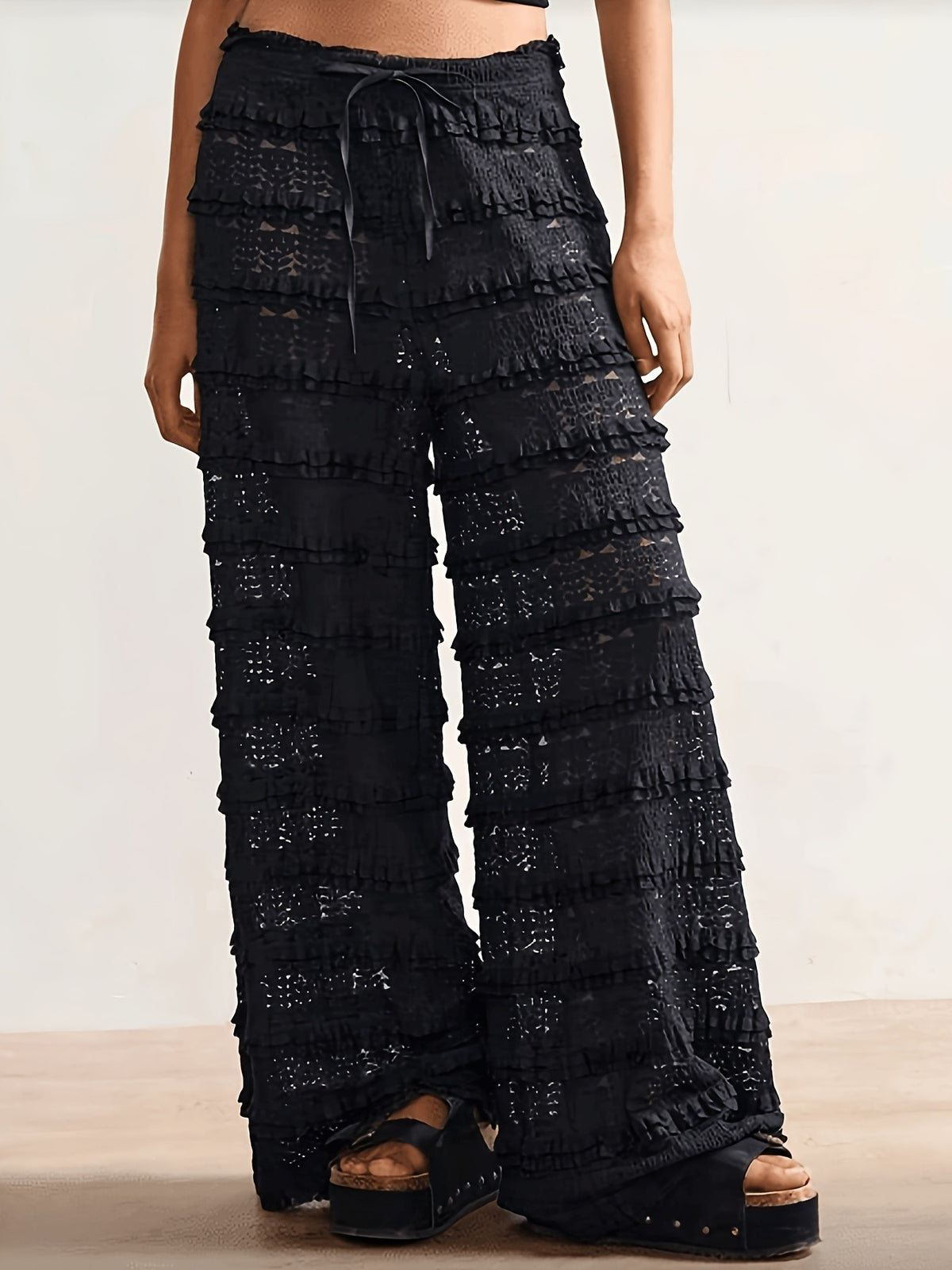 Isla Tiered Lace Pant - Black