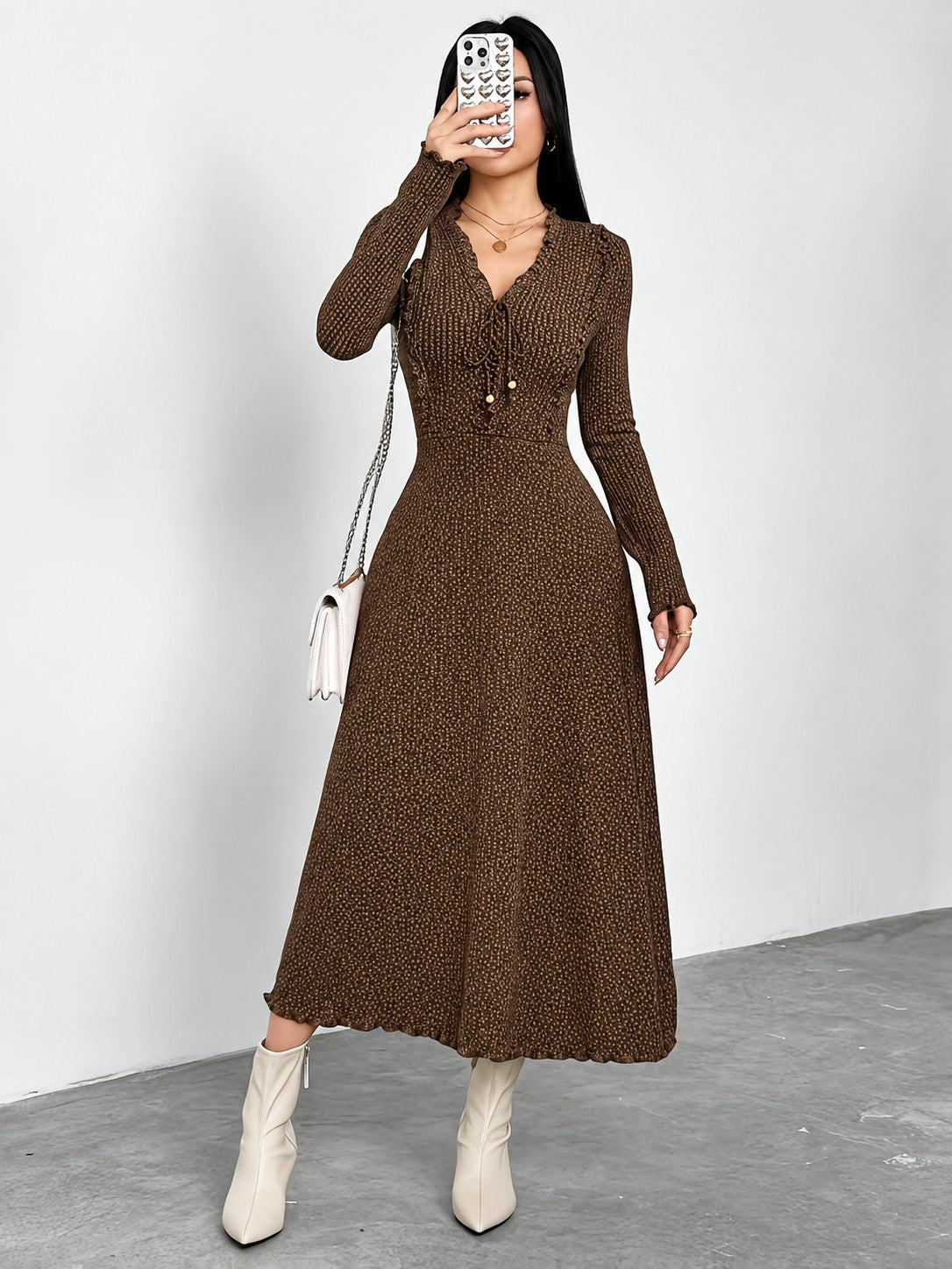 Calista Rib Dress - Brown