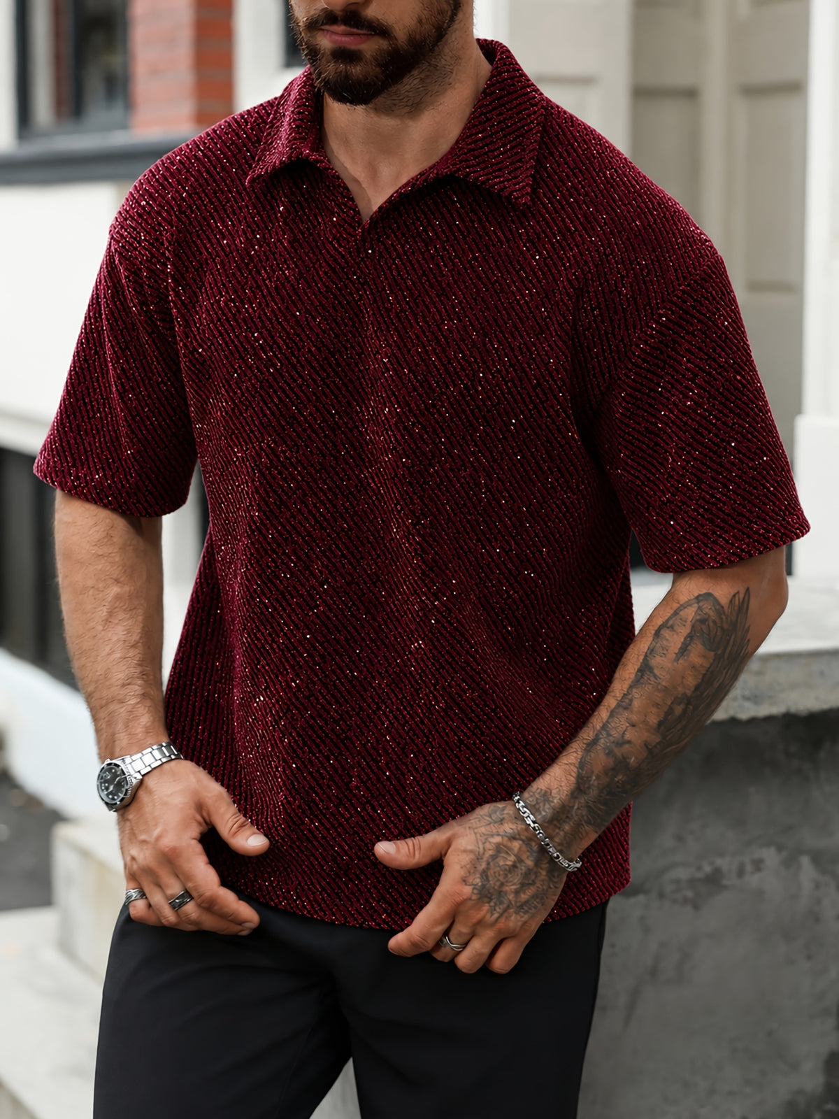 Reed Herringbone Polo - Burgundy