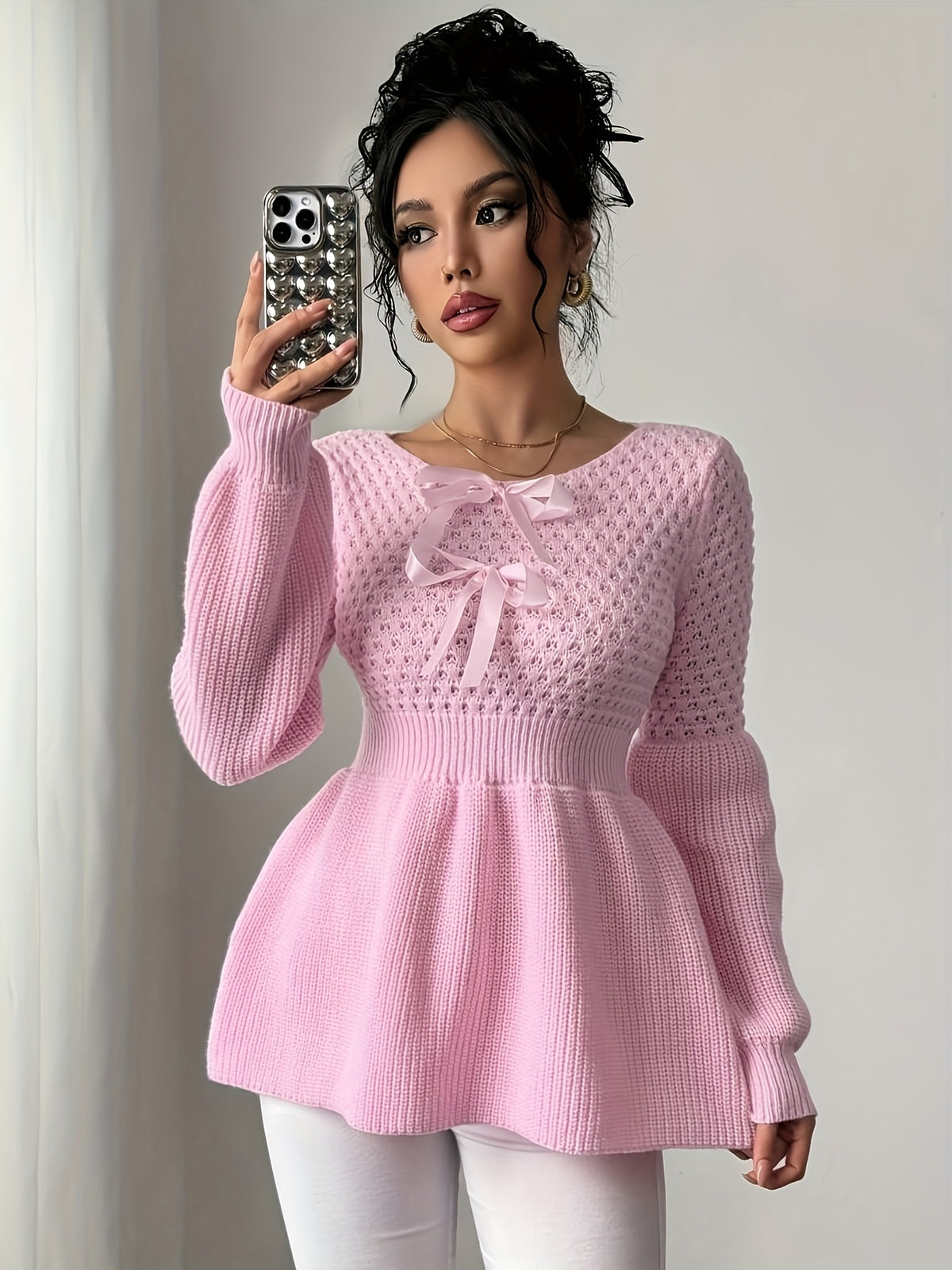 Brielle Bow Pullover - Pink