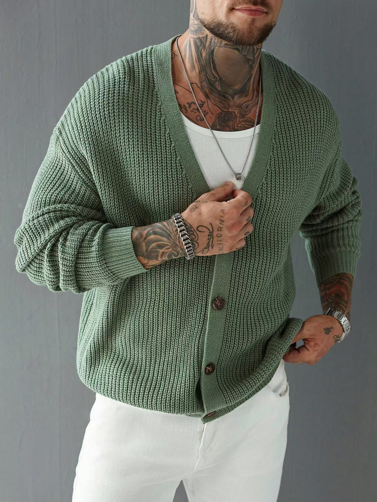 Bram Rib Cardigan - Sage